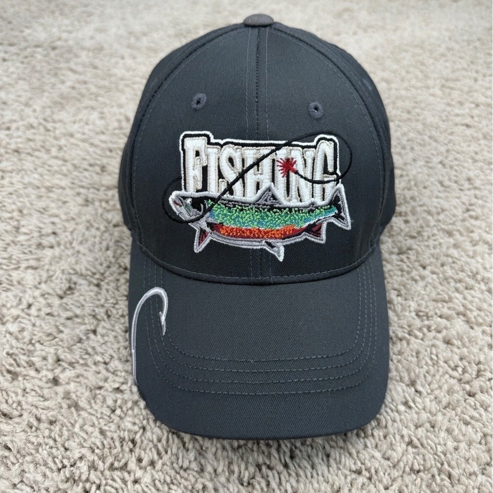 Fishing Embroidered Trout Patch Hat Captivating Headgear Hook‎ Brim Charcoal Cap